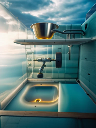 luxury bathroom,luxury yacht,on a yacht,ufo interior,underwater playground,sky space concept,yacht,galley,infinity swimming pool,yacht exterior,breakfast on board of the iron,houseboat,aqua studio,modern kitchen,submersible,floating island,shower base,bathtub,3d render,floating islands,Photography,General,Realistic