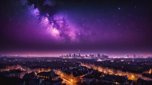 the night sky,starscape,galaxy collision,space art,purple,night image,night sky,nightscape,galaxy,city at night,astronomy,nightsky,the milky way,astronomical,spacescraft,ultraviolet,fantasy picture,la violetta,purple landscape,night stars,Photography,General,Fantasy