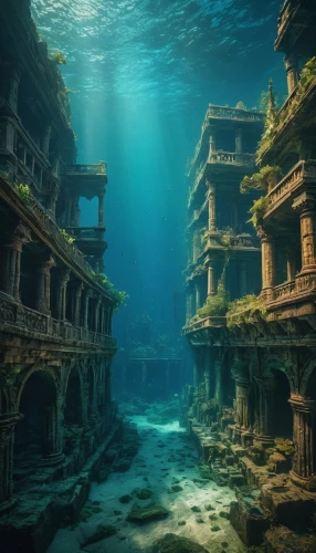 underwater landscape,underwater oasis,ocean underwater,sunken church,underwater playground,ocean floor,underwater background,submerged,underwater world,underground lake,atlantis,under the water,underwater,undersea,under water,house of the sea,sunken ship,the endless sea,ancient city,coral reef,Photography,General,Fantasy