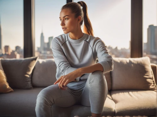 woman sitting,menswear for women,girl sitting,long-sleeved t-shirt,wellness coach,female model,women's clothing,women clothes,squat position,legs crossed,sweatpant,woman's legs,women's health,girl in a long,sweatpants,leg extension,tracksuit,crossed legs,apartment lounge,sitting,Illustration,American Style,American Style 07