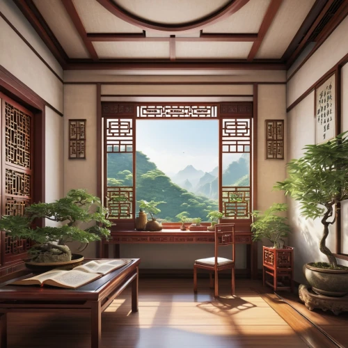 japanese-style room,asian architecture,chinese screen,oriental painting,wooden windows,chinese background,chinese architecture,yunnan,feng shui,ryokan,chinese art,junshan yinzhen,hall of supreme harmony,study room,oriental,sitting room,chinese style,hanok,chinese temple,dianhong tea