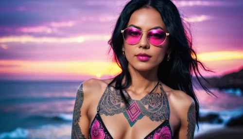 tattoo girl,beach background,edit icon,mermaid background,summer background,3d background,image manipulation,pink glasses,pink beach,photoshop manipulation,asian vision,dusk background,pink round frames,image editing,purple skin,asia girl,cuba background,bella rosa,rosa ' amber cover,free and edited