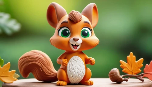 squirell,acorns,squirrel,cute cartoon character,cute fox,abert's squirrel,red squirrel,eurasian red squirrel,chipping squirrel,little fox,cute cartoon image,adorable fox,conker,garden-fox tail,chipmunk,schleich,douglas' squirrel,chestnut animal,the squirrel,eurasian squirrel,Unique,3D,Clay