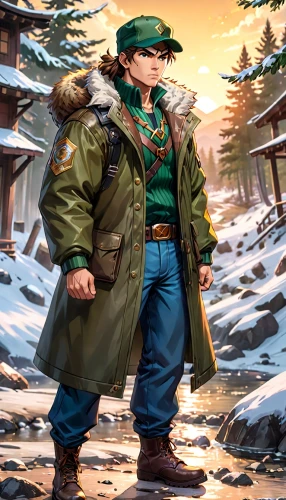 park ranger,winter clothing,woodsman,winter clothes,farmer in the woods,lumberjack,mountain guide,farmer,forest workers,winter background,lumberjack pattern,hiker,game illustration,utonagan,parka,christmas messenger,winter sale,mountain boots,blue-collar worker,pine green,Anime,Anime,General