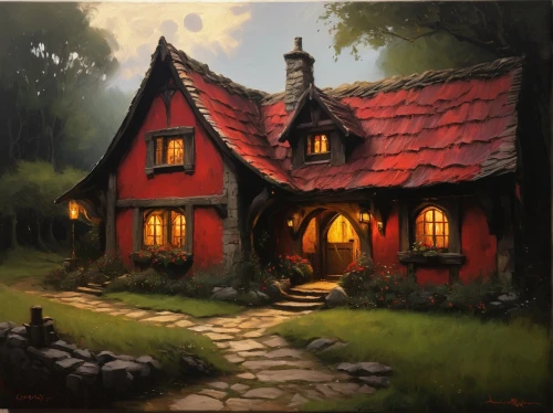 witch's house,house in the forest,cottage,witch house,little house,lonely house,country cottage,summer cottage,traditional house,ancient house,home landscape,small house,house painting,fairy house,old home,wooden house,crooked house,the gingerbread house,miniature house,old house,Conceptual Art,Oil color,Oil Color 11