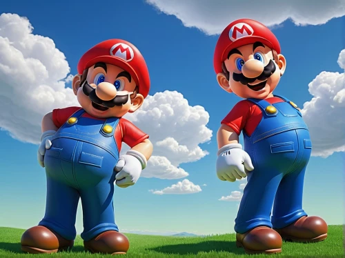super mario brothers,mario bros,super mario,mario,luigi,toadstools,game characters,nintendo,plumber,twin tower,wall,greed,red and blue,cartoon video game background,twin towers,wii u,png image,3d render,game art,superfruit,Conceptual Art,Sci-Fi,Sci-Fi 22