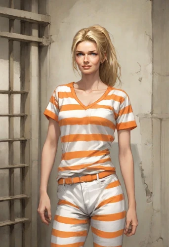 prisoner,prison,olallieberry,chainlink,pantsuit,criminal,horizontal stripes,in custody,stripped leggings,arbitrary confinement,queen cage,pajamas,liberty cotton,isolated t-shirt,harley quinn,lori,her,murderer,mariawald,detention,Digital Art,Comic