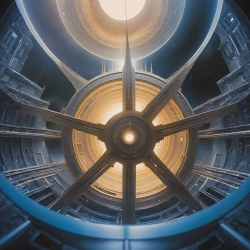 stargate,panopticon,spaceship space,ship's wheel,radial,vortex,spacecraft,ufo interior,portal,vault,portals,cog,magneto-optical disk,rotating beacon,circular star shield,futuristic architecture,time spiral,chamber,saturn relay,the center of symmetry