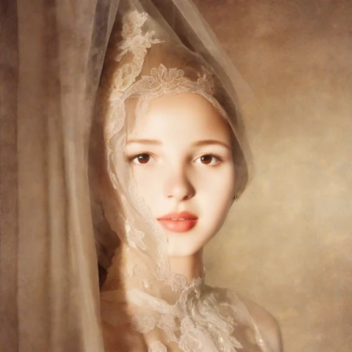 girl in cloth,vintage doll,vintage female portrait,the angel with the veronica veil,painter doll,girl with cloth,vintage woman,female doll,vintage girl,portrait of a girl,porcelain dolls,porcelain doll,mystical portrait of a girl,victorian lady,veil,white lady,doll's facial features,debutante,blonde in wedding dress,vintage art,Photography,Analog