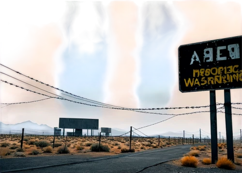 area 51,wyoming,post-apocalyptic landscape,wasteland,highway sign,high desert,highway signs,matruschka,post apocalyptic,fallout,mobsters welcome sign,waypoint,barstow,fallout4,western united states,american frontier,aaa,atomic age,route 66,route66,Conceptual Art,Sci-Fi,Sci-Fi 01