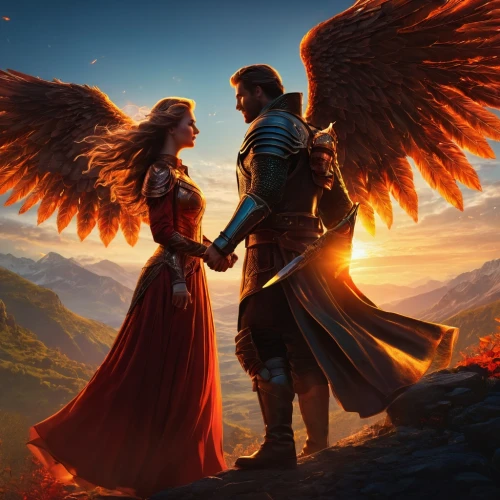 fantasy picture,heroic fantasy,angels,angels of the apocalypse,fantasy art,heaven and hell,angel and devil,winged heart,romantic scene,the archangel,guardian angel,throughout the game of love,love angel,lovebirds,true love symbol,archangel,couple goal,angelology,love birds,bird couple,Photography,General,Fantasy