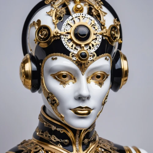 gold mask,golden mask,venetian mask,steampunk,diving mask,c-3po,masquerade,artist's mannequin,humanoid,decorative figure,gold paint stroke,gold lacquer,streampunk,asian costume,casque,artist doll,yellow-gold,biomechanical,headpiece,antiquariat