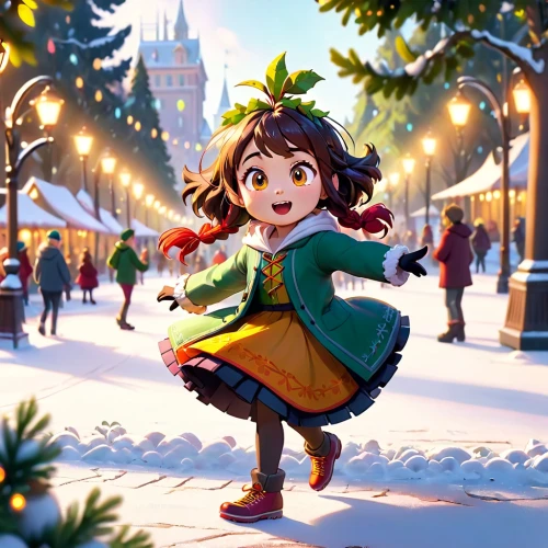 laika,disney character,winter festival,elf,princess anna,christmas wallpaper,flying girl,ice skating,winter dress,little girl running,elves flight,russo-european laika,cute cartoon character,snow white,christmas snowy background,agnes,shanghai disney,cg artwork,snow drawing,merida,Anime,Anime,Cartoon