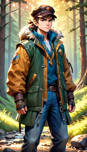 park ranger,scout,woodsman,farmer in the woods,ranger,scouts,forest man,lumberjack,lumberjack pattern,blue-collar worker,boy scouts of america,rifleman,forest workers,boy scouts,game illustration,mountain guide,parka,national parka,gamekeeper,biologist,Anime,Anime,Cartoon