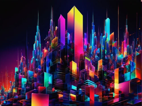 colorful city,fantasy city,cityscape,metropolis,digiart,cubes,cube background,background abstract,futuristic landscape,3d background,isometric,abstract background,colorful background,prism,prismatic,abstract design,3d fantasy,gradient effect,triangles background,colorful foil background,Illustration,Realistic Fantasy,Realistic Fantasy 37