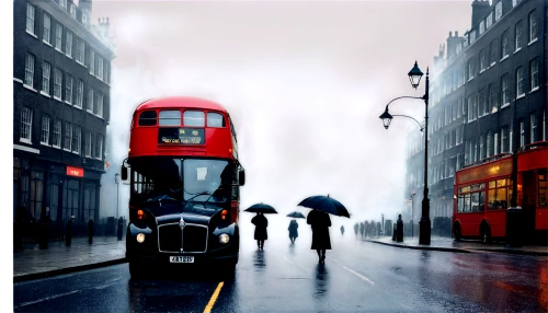 routemaster,london,man with umbrella,city of london,brolly,london underground,bus lane,oil painting on canvas,city scape,bus shelters,london bridge,english buses,walking in the rain,double-decker bus,rainy day,heavy rain,london buildings,bus stop,tram road,world digital painting,Photography,Artistic Photography,Artistic Photography 05