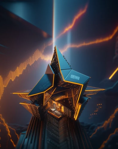 russian pyramid,electric tower,astral traveler,3d render,isometric,pyramids,cinema 4d,beacon,crown render,3d background,3d fantasy,pyramid,random access memory,digital compositing,wizard,sci fiction illustration,cube background,render,temple fade,fractal environment,Photography,General,Sci-Fi