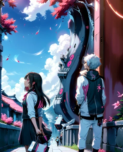 chidori is the cherry blossoms,sakura background,the cherry blossoms,japanese sakura background,encounter,travelers,heaven gate,sakura trees,heavy object,flower delivery,falling flowers,hand in hand,amusement park,cg artwork,floral greeting,cherry blossoms,background image,sidonia,fallen petals,hands holding,Anime,Anime,Traditional