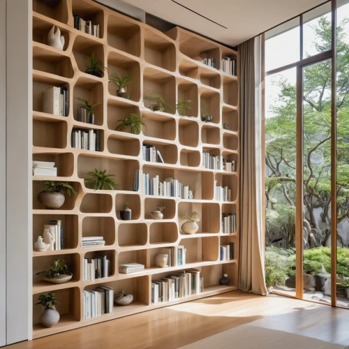 bookcase,bookshelves,bookshelf,book wall,shelving,shelves,wooden shelf,room divider,japanese-style room,reading room,wooden windows,archidaily,smart home,modern room,one-room,storage cabinet,smart house,shelf,plate shelf,modern decor