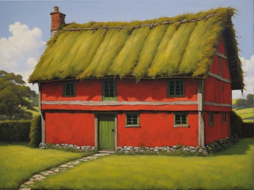 thatched cottage,country cottage,lincoln's cottage,cottage,traditional house,house painting,farmhouse,small house,little house,farm hut,straw hut,home landscape,danish house,thatched roof,summer cottage,thatch roof,farm house,thatch roofed hose,cottages,gable field,Conceptual Art,Oil color,Oil Color 15