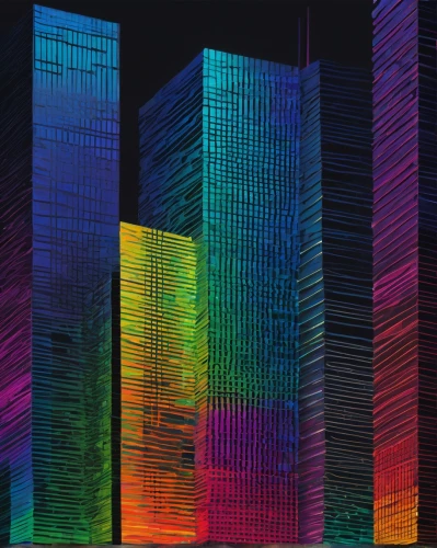 gradient mesh,glass blocks,urban towers,computer art,glass facades,rainbow pencil background,colorful city,city blocks,colorful facade,cubes,cube background,colourful pencils,tetris,abstract multicolor,high rises,spectrum,skyscrapers,light spectrum,visualization,glass facade,Conceptual Art,Oil color,Oil Color 16