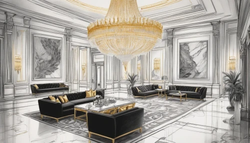 luxury home interior,marble palace,luxury hotel,art deco,ornate room,hotel lobby,royal interior,luxurious,ballroom,neoclassical,luxury property,art deco background,parlour,dining room,bridal suite,luxury,breakfast room,grand hotel,luxury bathroom,gleneagles hotel,Illustration,Black and White,Black and White 30