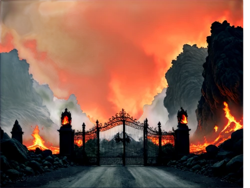 door to hell,iron gate,burned land,lake of fire,scorched earth,city in flames,heaven and hell,the conflagration,fire land,post-apocalyptic landscape,magma,lava,backgrounds,fire background,burning earth,heaven gate,apocalyptic,inferno,devilwood,northrend,Art,Classical Oil Painting,Classical Oil Painting 44