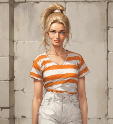 portrait background,retro girl,girl in overalls,retro woman,blonde woman,game art,girl portrait,overalls,digital painting,bouffant,rockabella,prisoner,artist portrait,harley quinn,retro women,portrait of a girl,world digital painting,clementine,girl with a gun,blonde girl,Digital Art,Comic