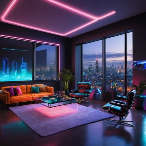 apartment lounge,livingroom,living room,modern living room,great room,sky apartment,modern room,game room,penthouse apartment,modern decor,colored lights,interior design,neon lights,bonus room,home cinema,entertainment center,shared apartment,neon colors,neon,living room modern tv,Conceptual Art,Daily,Daily 29