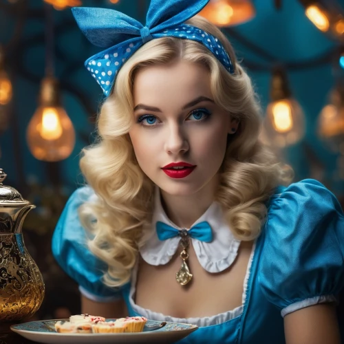 alice in wonderland,alice,waitress,cinderella,woman holding pie,doll kitchen,mystic light food photography,vintage woman,vintage girl,confectioner,tea party,blonde girl with christmas gift,vintage makeup,queen of puddings,vintage women,thirteen desserts,blue butterfly,crypto mining,hostess,valentine day's pin up,Photography,General,Fantasy