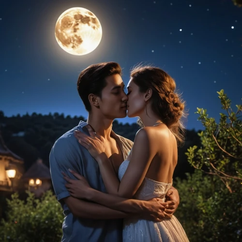 romantic scene,the moon and the stars,honeymoon,romantic night,moon and star background,the night of kupala,romantic portrait,moon night,moon addicted,romantic look,moonlit night,twiliight,moon and star,moonrise,kissing,stars and moon,moonlight,romance novel,celestial bodies,first kiss,Photography,General,Realistic