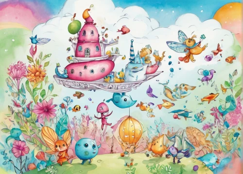 fairy world,fairy chimney,fairy village,fairy forest,children's background,fairy house,wishing well,children's fairy tale,whimsical animals,bird kingdom,rainbow world map,fairy galaxy,wonderland,dream world,bird bird kingdom,meadow in pastel,fairy stand,fairy tale castle,fairies aloft,fantasy world,Illustration,Abstract Fantasy,Abstract Fantasy 13