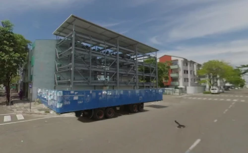 shipping container,shipping containers,street view,cubic house,container transport,car carrier trailer,multistoreyed,cube house,cargo containers,google maps,long cargo truck,double-decker bus,semitrailer,3d rendering,car transporter,cybertruck,container carrier,russian truck,cargo car,delivery truck