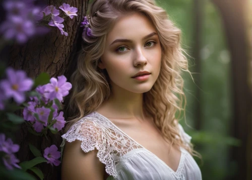 beautiful girl with flowers,girl in flowers,romantic portrait,lilac blossom,jessamine,lilac flower,romantic look,lilac flowers,faery,golden lilac,elven flower,faerie,rapunzel,lilacs,portrait photography,flower background,fantasy portrait,enchanting,floral background,white lilac,Illustration,Abstract Fantasy,Abstract Fantasy 02