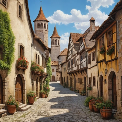 medieval street,rothenburg,medieval town,medieval architecture,bamberg,the cobbled streets,narrow street,old city,nuremberg,old town,thun,medieval market,the old town,alsace,townhouses,half-timbered houses,knight village,colmar,medieval,spa town,Photography,General,Realistic
