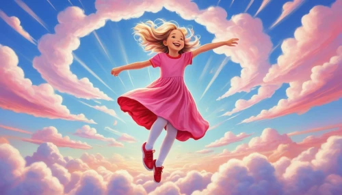 flying girl,leap for joy,little girl in wind,flying seed,flying heart,fairies aloft,sky rose,gracefulness,heavenly ladder,divine healing energy,angel moroni,ascension,believe can fly,holy spirit,weightless,cheerfulness,angel girl,sky,greer the angel,angelology,Illustration,Abstract Fantasy,Abstract Fantasy 21