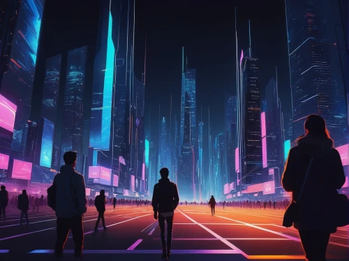 cyberpunk,futuristic landscape,dystopian,futuristic,cityscape,hong kong,tokyo city,travelers,city lights,shanghai,fantasy city,city at night,cities,sci fiction illustration,metropolis,neon arrows,citylights,scifi,colorful city,shinjuku,Illustration,Paper based,Paper Based 19