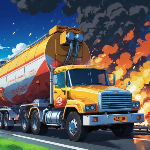 tank truck,concrete mixer truck,18-wheeler,kamaz,diesel fuel,freight transport,trucking,truck racing,delivery trucks,truck driver,oil tanker,truck stop,large trucks,big rig,commercial vehicle,concrete mixer,truck,freight,exhaust gases,tractor trailer,Illustration,Japanese style,Japanese Style 03
