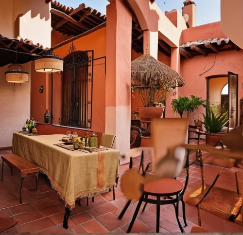 outdoor dining,outdoor table and chairs,spanish tile,patio furniture,patio,outdoor table,terracotta tiles,marrakesh,hacienda,outdoor furniture,tablescape,clay tile,patio heater,courtyard,marrakech,tuscan,copper cookware,landscape lighting,sicilian cuisine,provencal life,Photography,General,Realistic