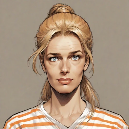 blonde woman,girl portrait,woman portrait,digital painting,clementine,head woman,vector girl,portrait of a girl,woman face,fashion vector,goalkeeper,face portrait,soccer player,woman's face,blonde girl,girl in t-shirt,blond girl,illustrator,game illustration,retro woman,Digital Art,Comic