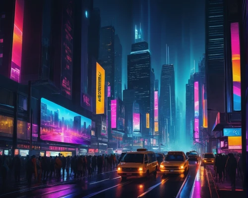 colorful city,cyberpunk,cityscape,metropolis,colored lights,futuristic landscape,city lights,city at night,tokyo city,futuristic,shinjuku,fantasy city,urban,neon lights,tokyo,evening city,city trans,shanghai,vapor,citylights,Illustration,Vector,Vector 02