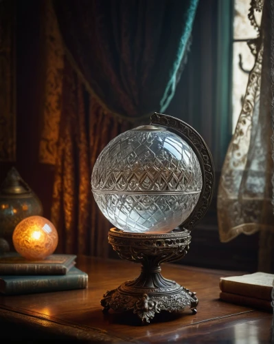 crystal ball-photography,crystal ball,glass sphere,terrestrial globe,armillary sphere,vintage lantern,table lamp,glass ball,stone lamp,still life photography,yard globe,retro kerosene lamp,table lamps,globes,orb,miracle lamp,tabletop photography,crystal glass,orrery,christmas globe,Art,Classical Oil Painting,Classical Oil Painting 35