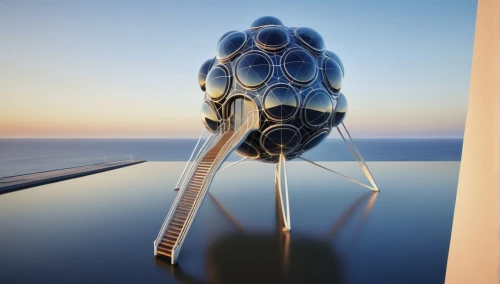 glass sphere,insect ball,futuristic architecture,spheres,sky space concept,glass ball,steel sculpture,futuristic art museum,cube stilt houses,atomium,gradient mesh,kinetic art,3d rendering,glass balls,dew-drop,futuristic landscape,3d object,solar cell base,shuttlecock,geometric ai file,Photography,General,Sci-Fi