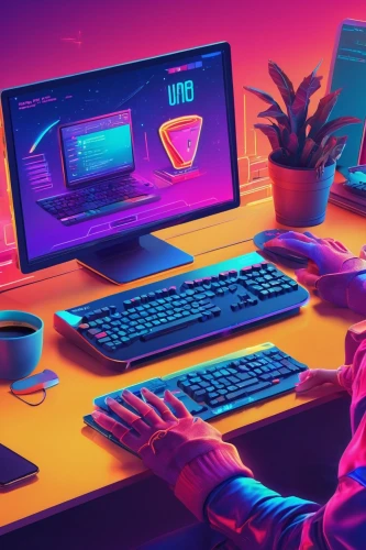 computer addiction,man with a computer,neon human resources,computer business,night administrator,computer desk,game illustration,girl at the computer,cyber,80's design,computer freak,computer game,working space,computer,cyber crime,flat design,vector illustration,computer graphics,dribbble,digital nomads,Conceptual Art,Sci-Fi,Sci-Fi 27