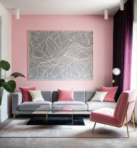 modern decor,contemporary decor,gold-pink earthy colors,danish furniture,apartment lounge,interior design,dark pink in colour,sofa set,sitting room,wall decoration,geometric style,livingroom,pink large,flamingo pattern,pink magnolia,interior decor,interior decoration,mid century modern,soft furniture,pink leather