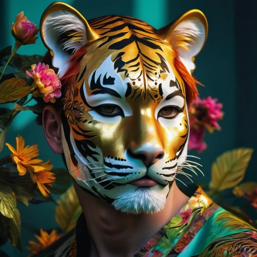 tiger png,tiger,asian tiger,a tiger,tigers,bengal tiger,bodypainting,body painting,tiger head,royal tiger,neon body painting,tigerle,bengal,bodypaint,body art,blue tiger,face paint,young tiger,flower animal,sumatran tiger,Photography,Artistic Photography,Artistic Photography 08