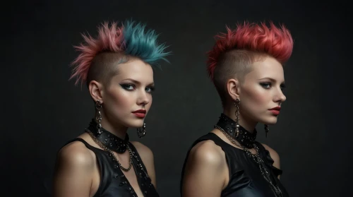 mohawk hairstyle,punk design,mohawk,punk,streampunk,artificial hair integrations,rockabilly style,photoshop manipulation,asymmetric cut,pompadour,pink double,pixie-bob,image manipulation,neon arrows,vamps,split personality,hairstyles,symmetric,pink hair,photo manipulation