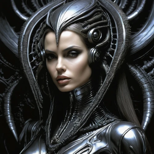 dark angel,alien warrior,dark elf,sci fiction illustration,medusa,black angel,biomechanical,archangel,fantasy art,queen of the night,darth talon,widow,gorgon,the enchantress,fantasy portrait,sci fi,priestess,cybernetics,andromeda,fantasy woman,Conceptual Art,Sci-Fi,Sci-Fi 02