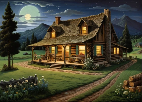 country cottage,log cabin,cottage,home landscape,summer cottage,the cabin in the mountains,little house,small cabin,traditional house,lonely house,log home,small house,wooden house,witch's house,country house,house in mountains,farm house,houses clipart,cabin,house in the mountains,Art,Classical Oil Painting,Classical Oil Painting 43