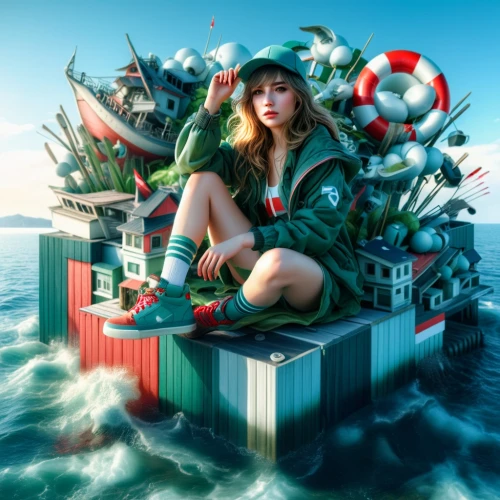 cube sea,turtle ship,kantai collection sailor,the sea maid,marina,girl on the boat,delta sailor,shipwreck,heineken1,nami,seafaring,fukushima,flotsam,sea,ocean pollution,sea fantasy,at sea,seafarer,emerald sea,photo manipulation,Photography,General,Realistic